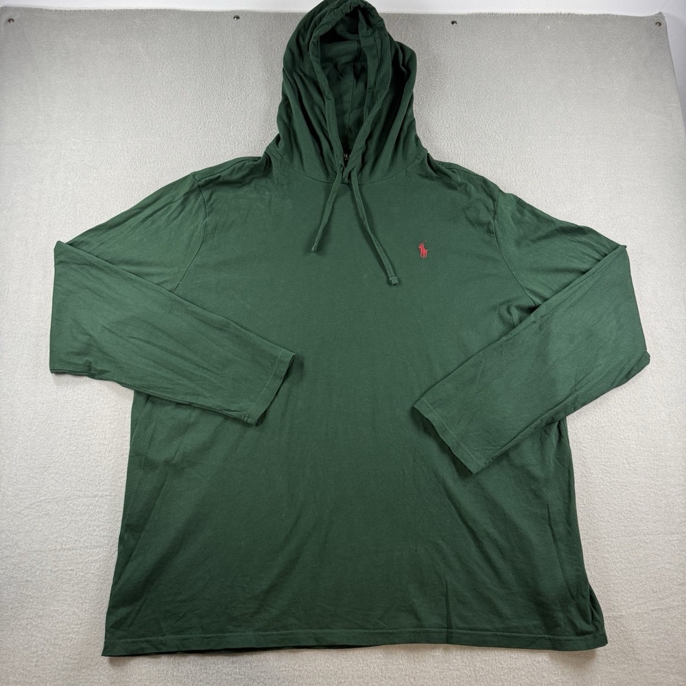 Polo Ralph Lauren Mens XXL 2XL Green Long Sleeve Jersey Hooded T-Shirt Red Pony
